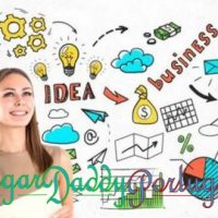 ¿Precisas de um sugar daddy ou de uma bolsa de estudos? Talvez não. Mulher sorri com desenhos ao fundo relacionados a empreendedorismo e negócios