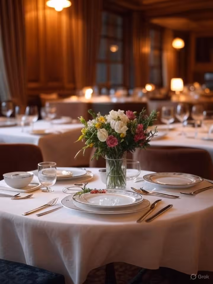 discreet elegant restaurant interior with candles and sophisticated table setting, luxury Portuguese