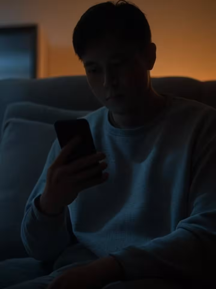 Silhouette of person looking at silent smartphone in dim lighting, melancholic atmosphere, digital c