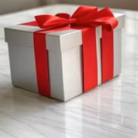 Presentes em vez de dinheiro no sugar dating: compensa realmente? Elegant gift box with luxury ribbon on marble table, soft natural lighting, sophisticated compositio