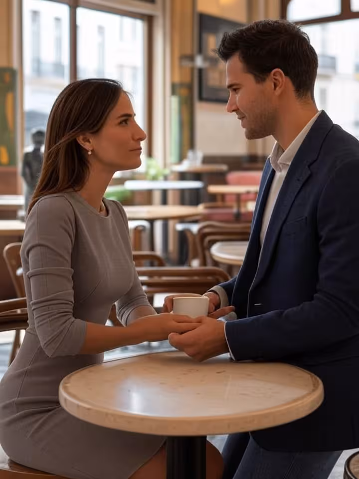 Casal a tomar café no histórico A Brasileira no Chiado em Lisboa