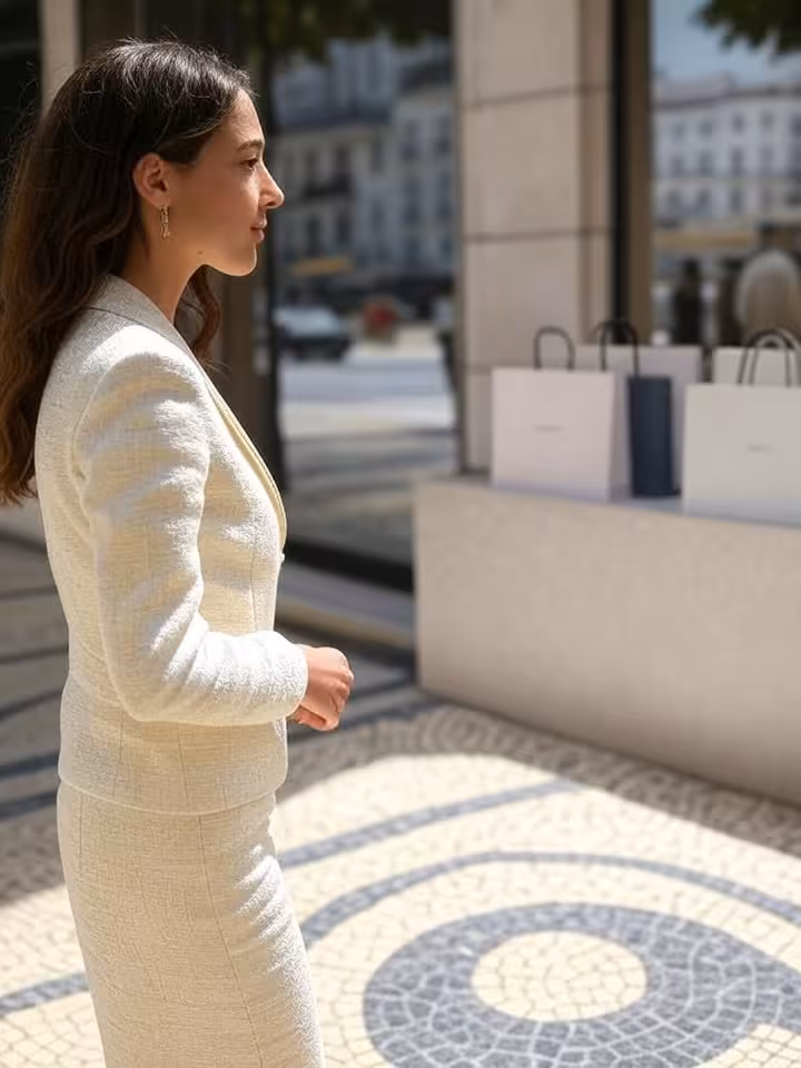 Mulher elegante a fazer compras nas lojas de luxo da Avenida da Liberdade